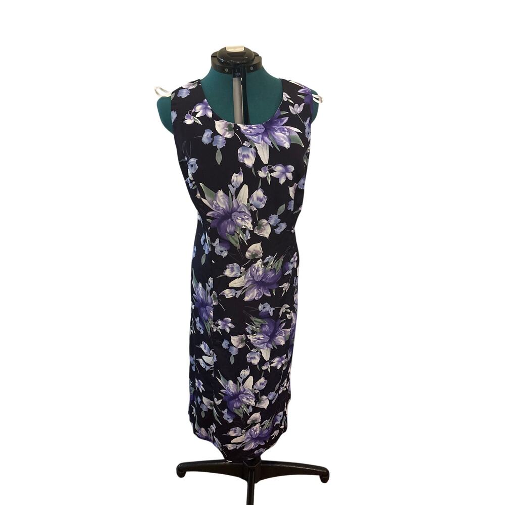 Expressions Womens Dress‎ 20W Black Floral Sheath Sleeveless Midi Career Office